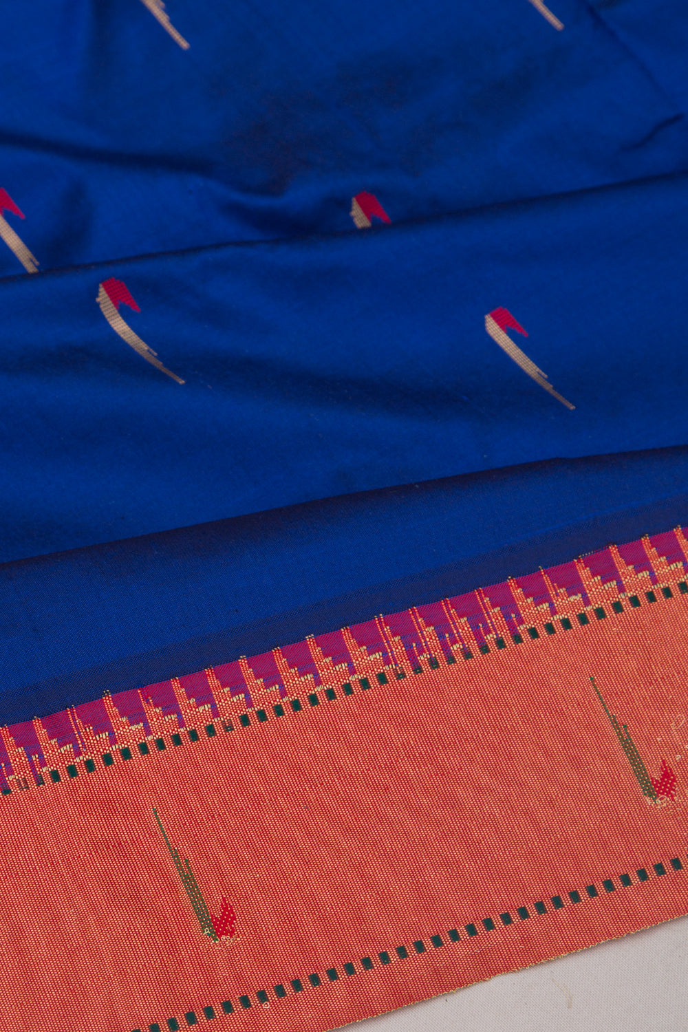 Muniya Soft Silk Butta Royal Blue Saree With Paithani Inspired Muniya Border