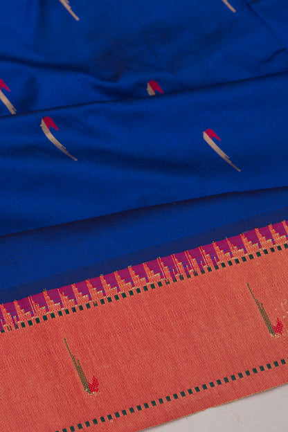 Muniya Soft Silk Butta Royal Blue Saree With Paithani Inspired Muniya Border
