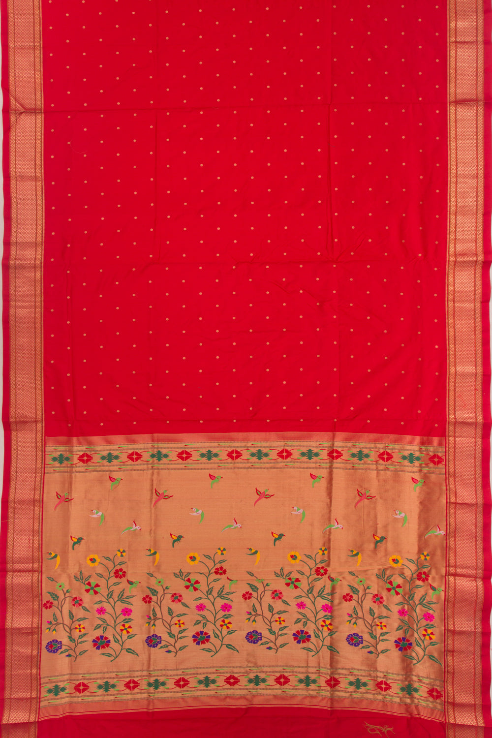 Muniya Silk Butta Red Saree With Paithani Inspired