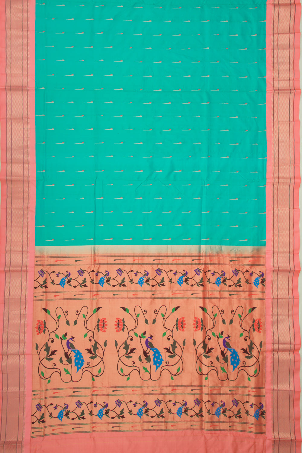 Muniya Silk Butta Sky Blue Saree With Paithani Inspired