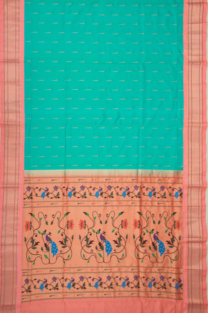 Muniya Silk Butta Sky Blue Saree With Paithani Inspired