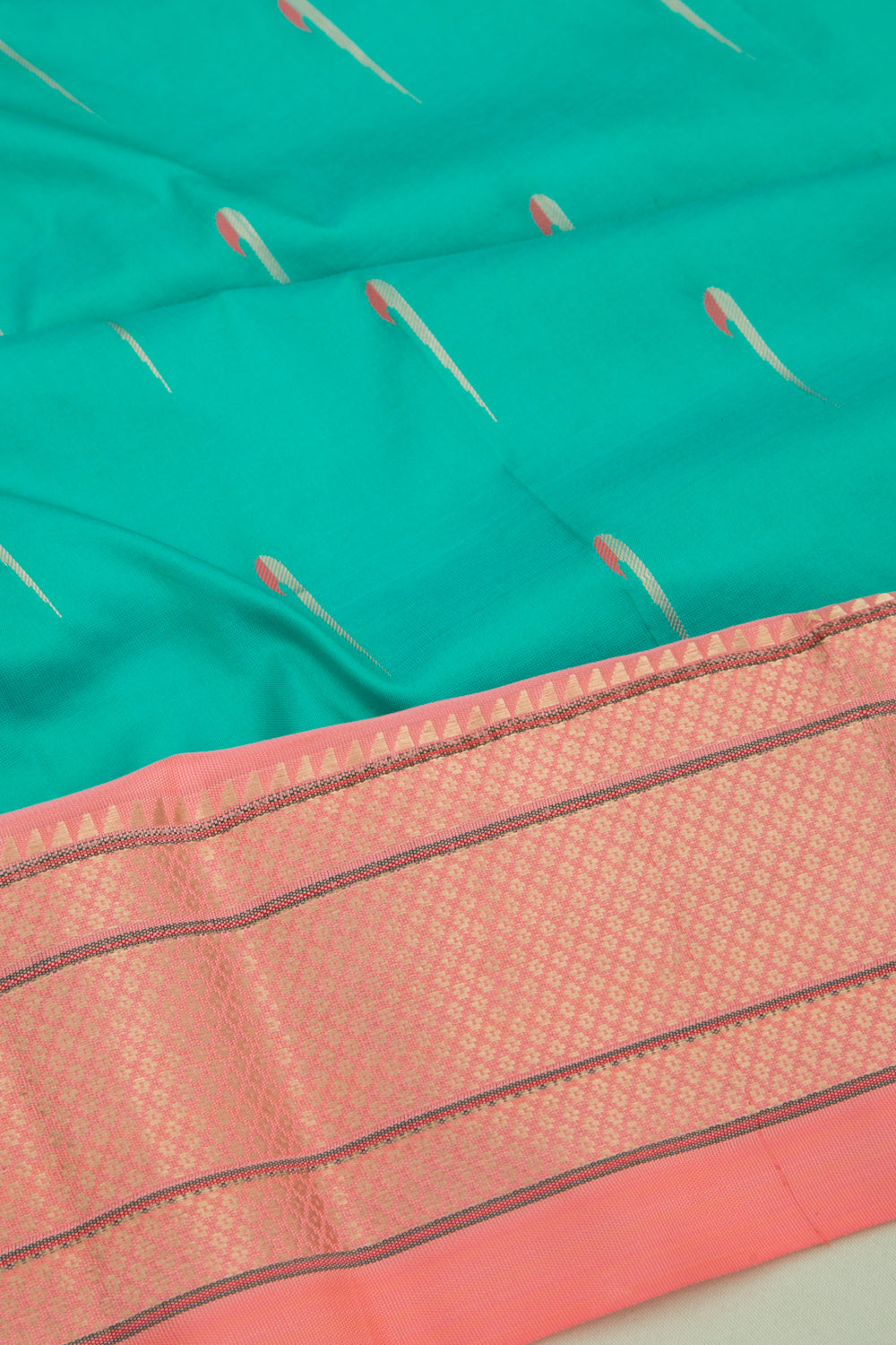Muniya Silk Butta Sky Blue Saree With Paithani Inspired