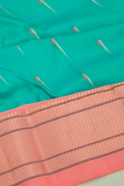 Muniya Silk Butta Sky Blue Saree With Paithani Inspired