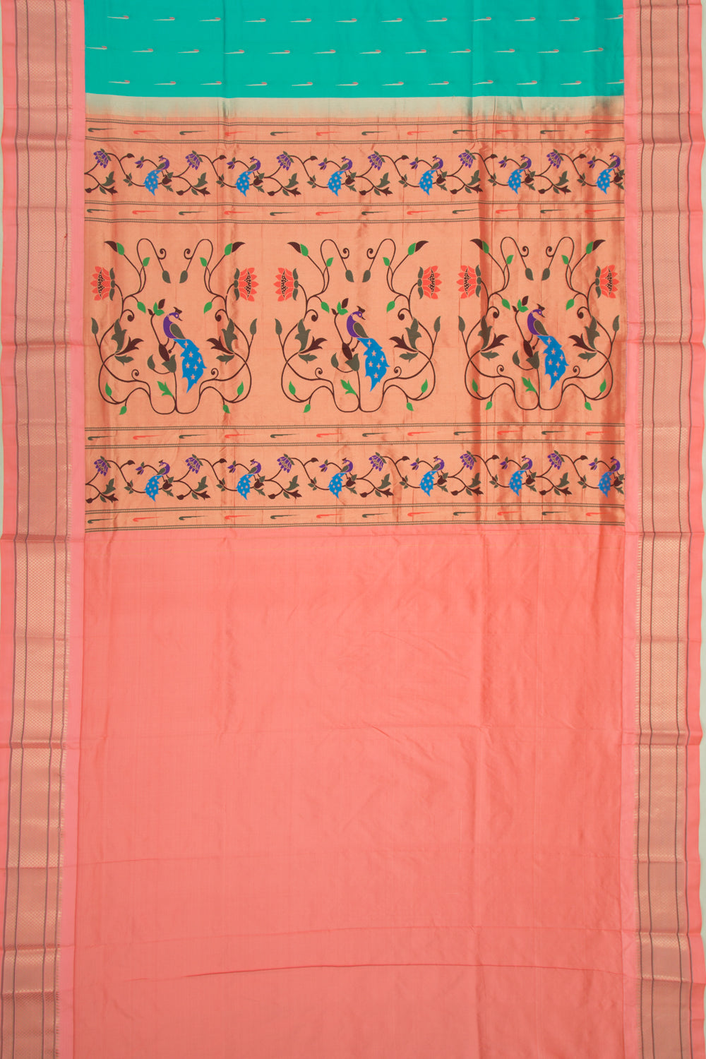 Muniya Silk Butta Sky Blue Saree With Paithani Inspired