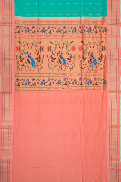 Muniya Silk Butta Sky Blue Saree With Paithani Inspired
