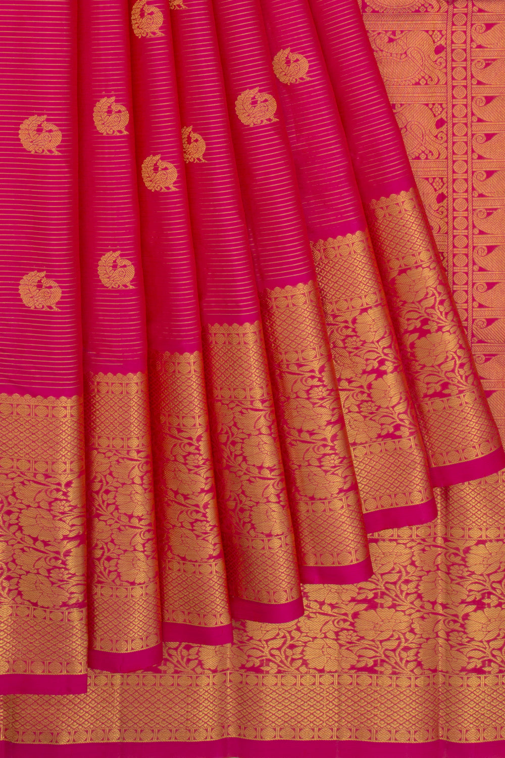 Kanchipuram Silk Oosi Lines And Butta Pink Saree