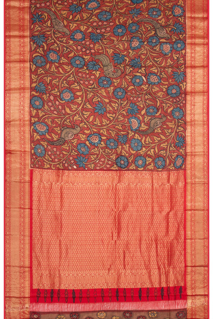 Taranga Kanchi Silk Kalamkari Hand Painted Brown Saree
