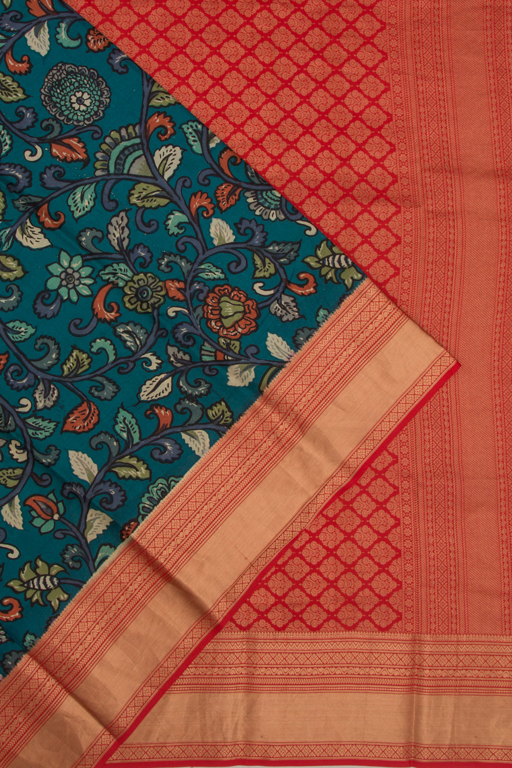 Soft Silk Floral Printed Teal Blue Saree