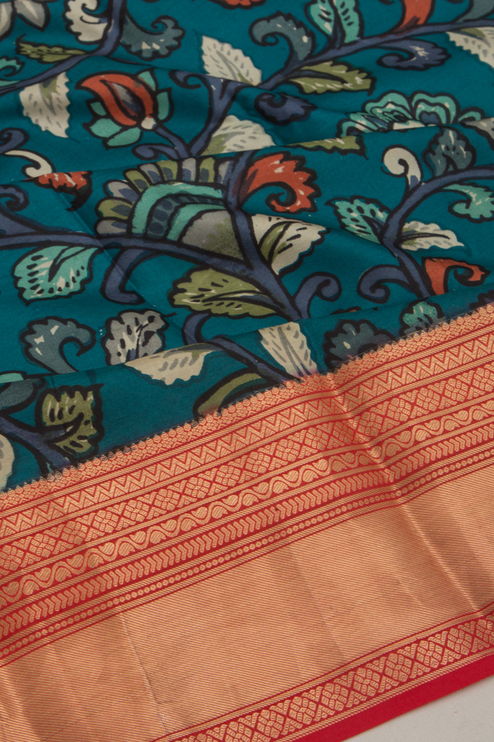 Soft Silk Floral Printed Teal Blue Saree