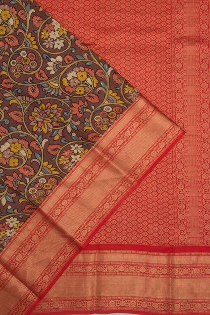 Soft Silk Floral Printed Brown Saree