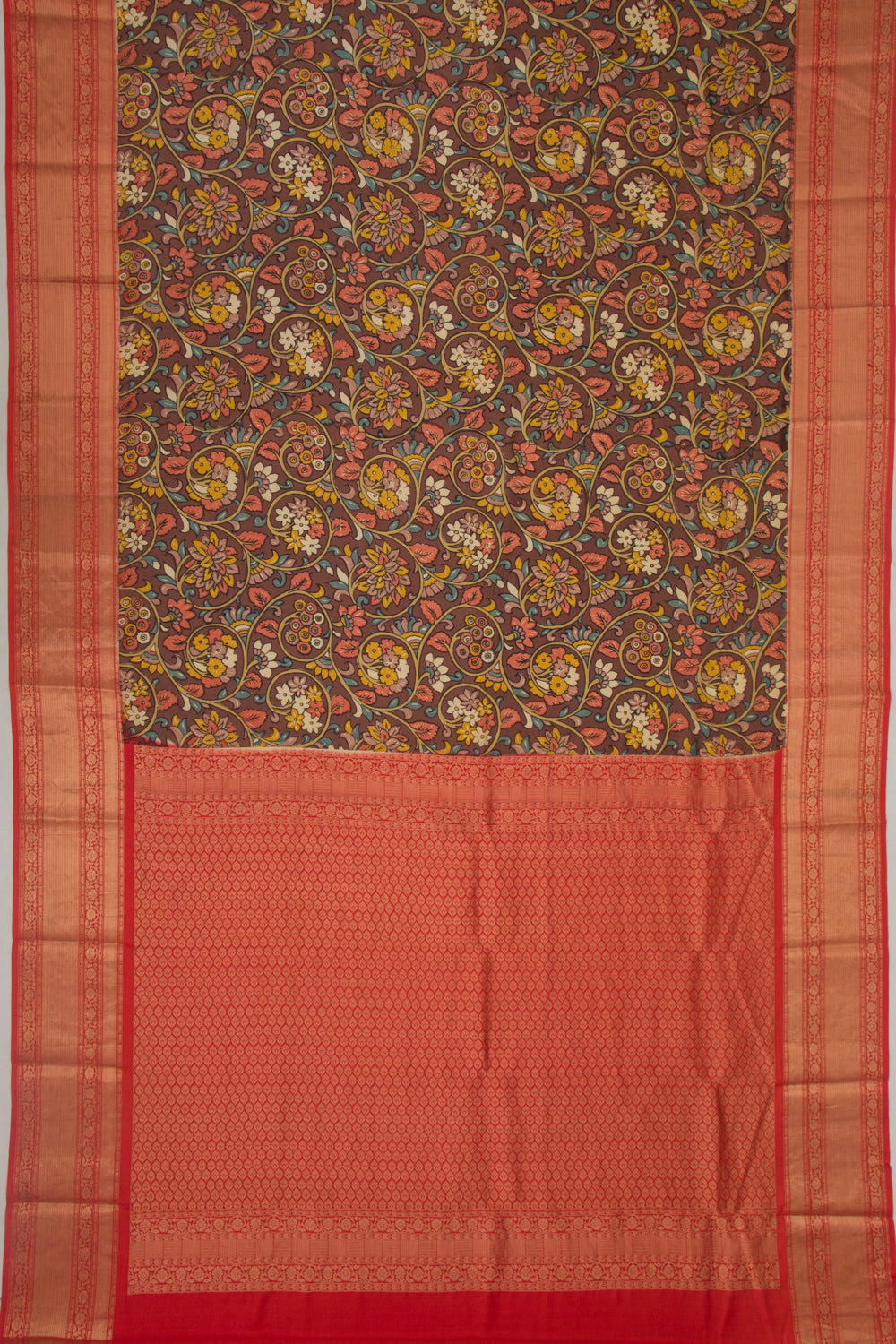 Soft Silk Floral Printed Brown Saree