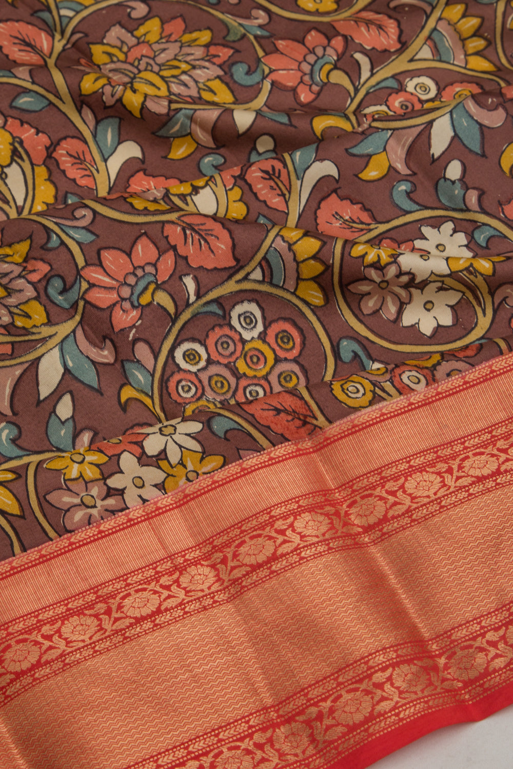 Soft Silk Floral Printed Brown Saree
