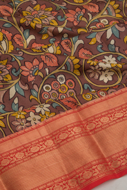 Soft Silk Floral Printed Brown Saree