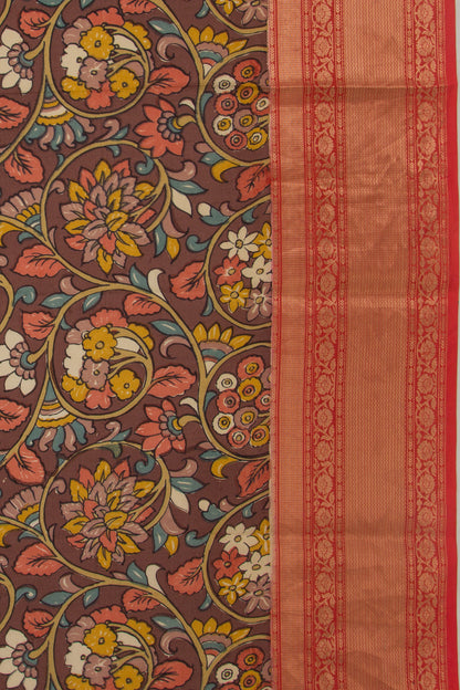 Soft Silk Floral Printed Brown Saree