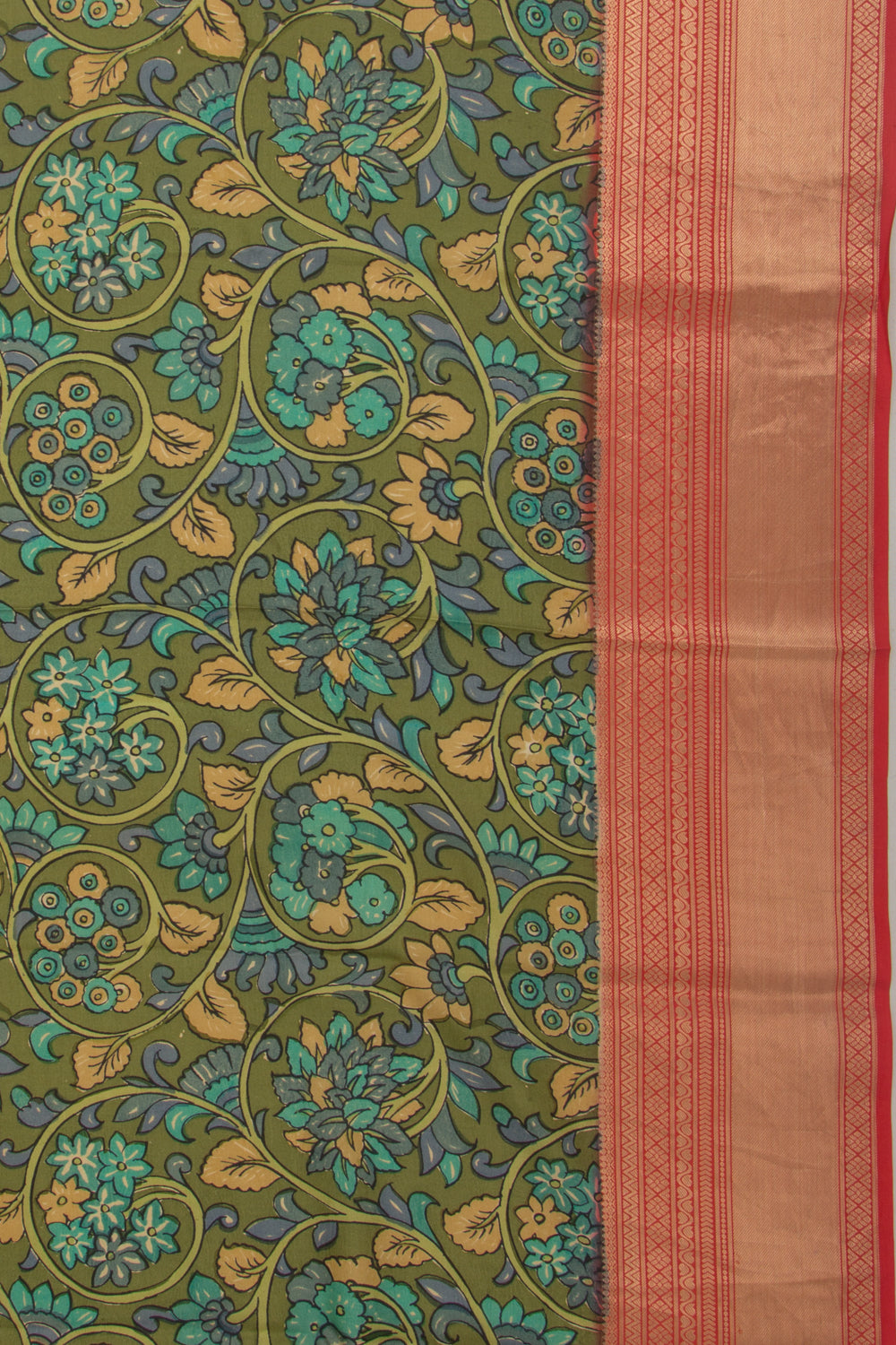 Soft Silk Floral Printed Mehandi Green Saree