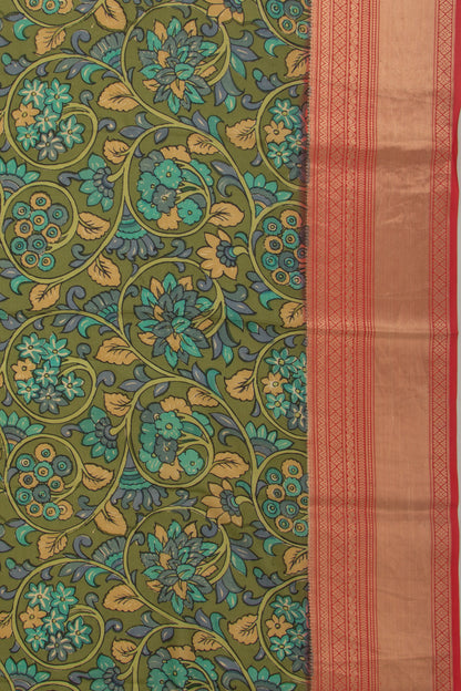 Soft Silk Floral Printed Mehandi Green Saree