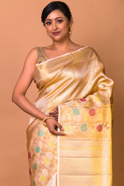 Kanchipuram Silk Tissue Brocade Gold Saree