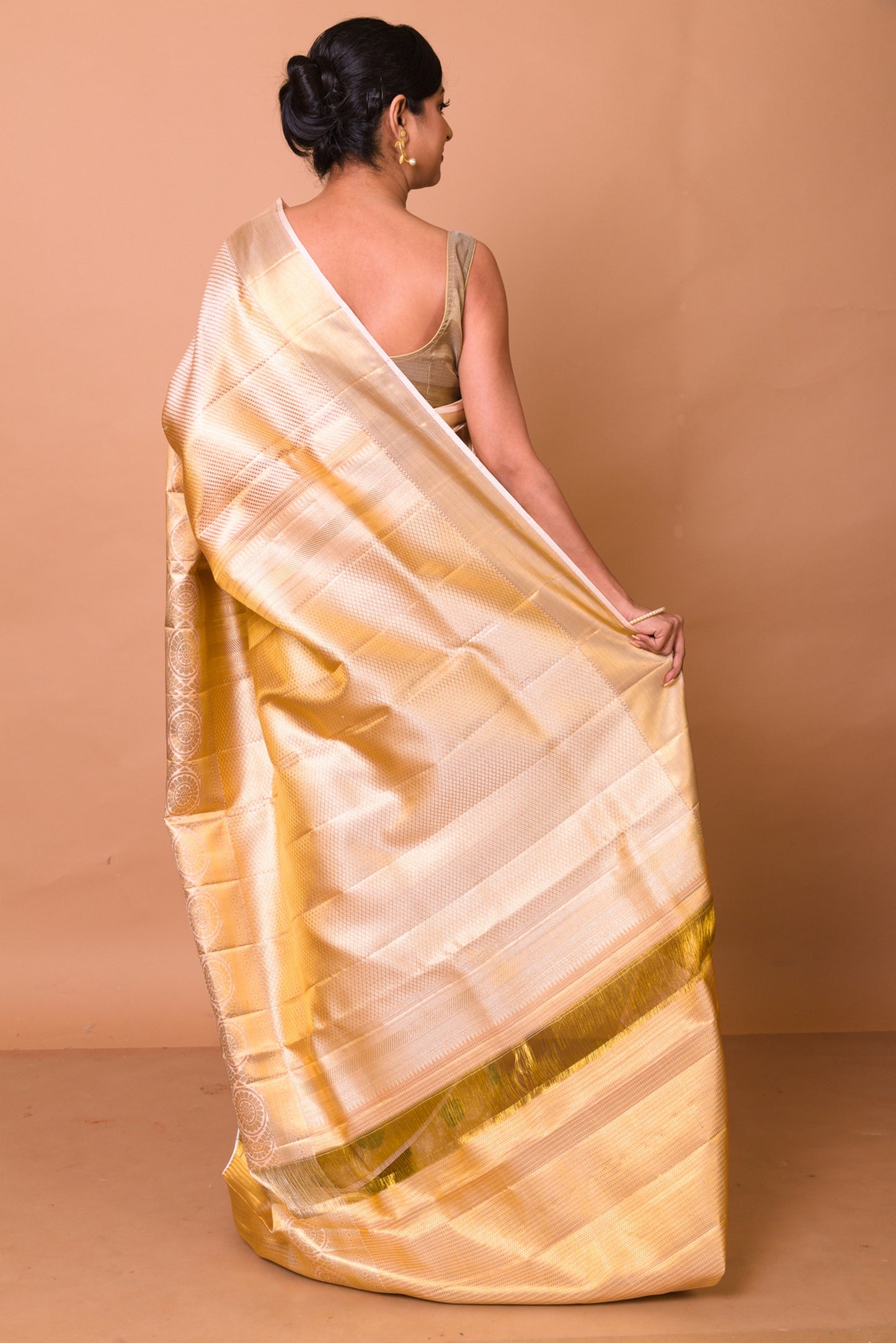 Kanchipuram Silk Tissue Brocade Gold Saree