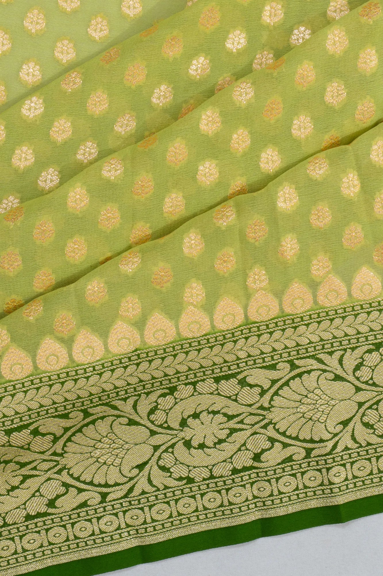 Banarasi Georgette Brocade Parrot Green Saree