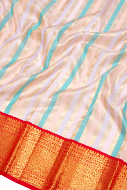 Kanchipuram Silk Vertical Lines Multicolor Saree