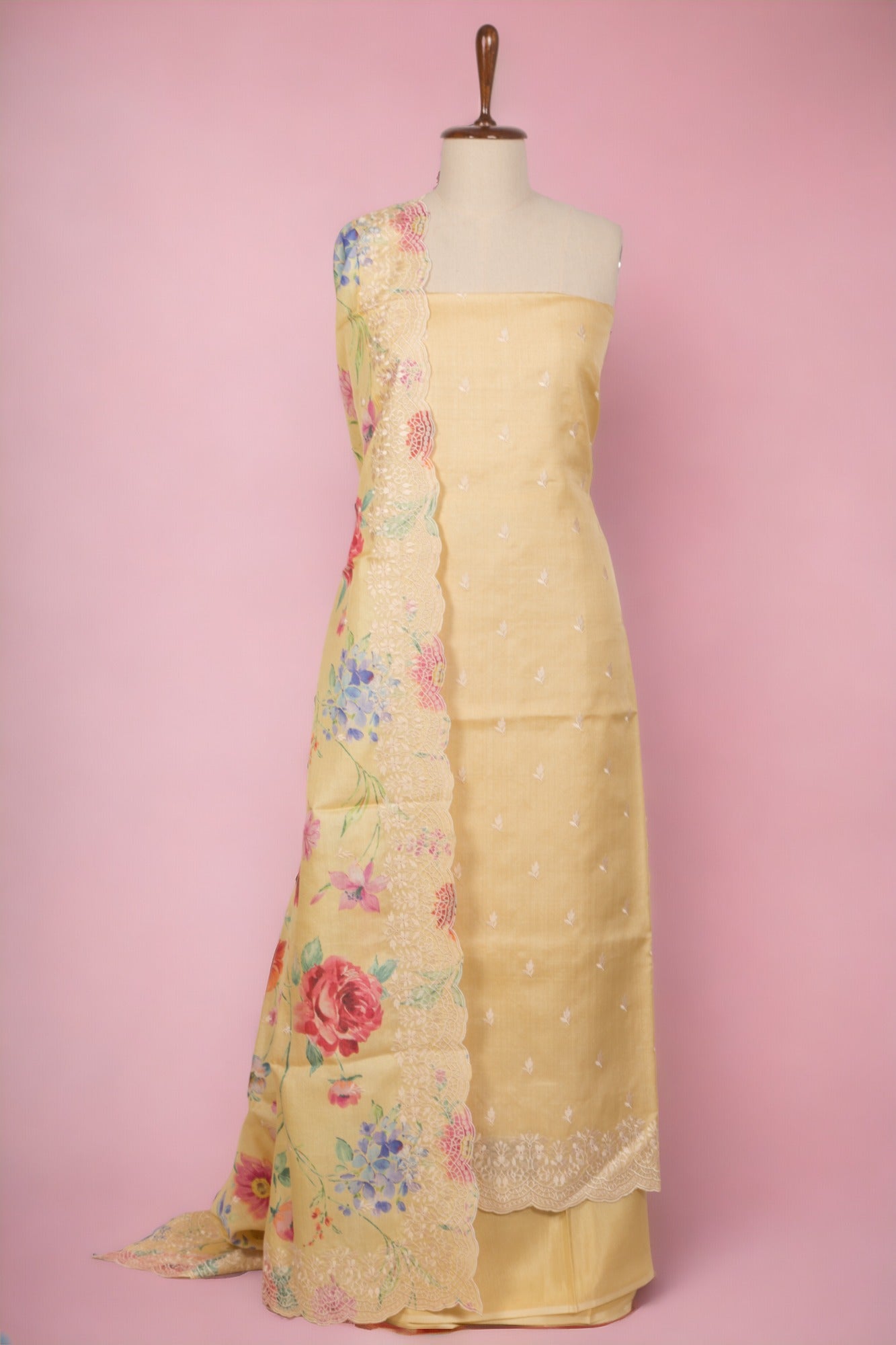 Tussar Silk Yellow Salwar Suit Set