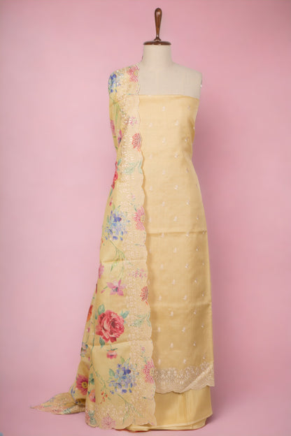 Tussar Silk Yellow Salwar Suit Set