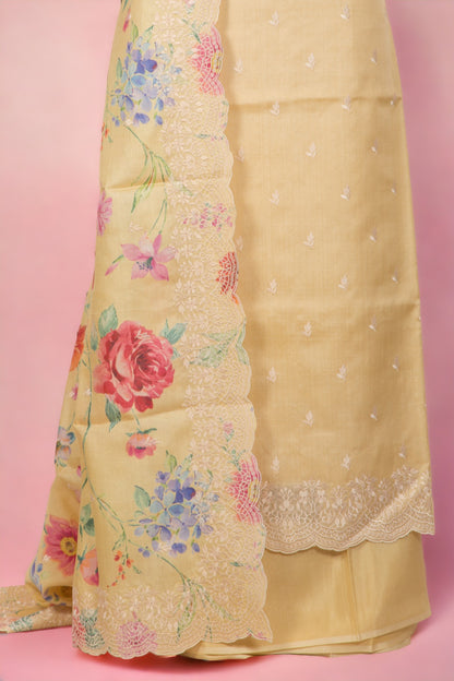 Tussar Silk Yellow Salwar Suit Set