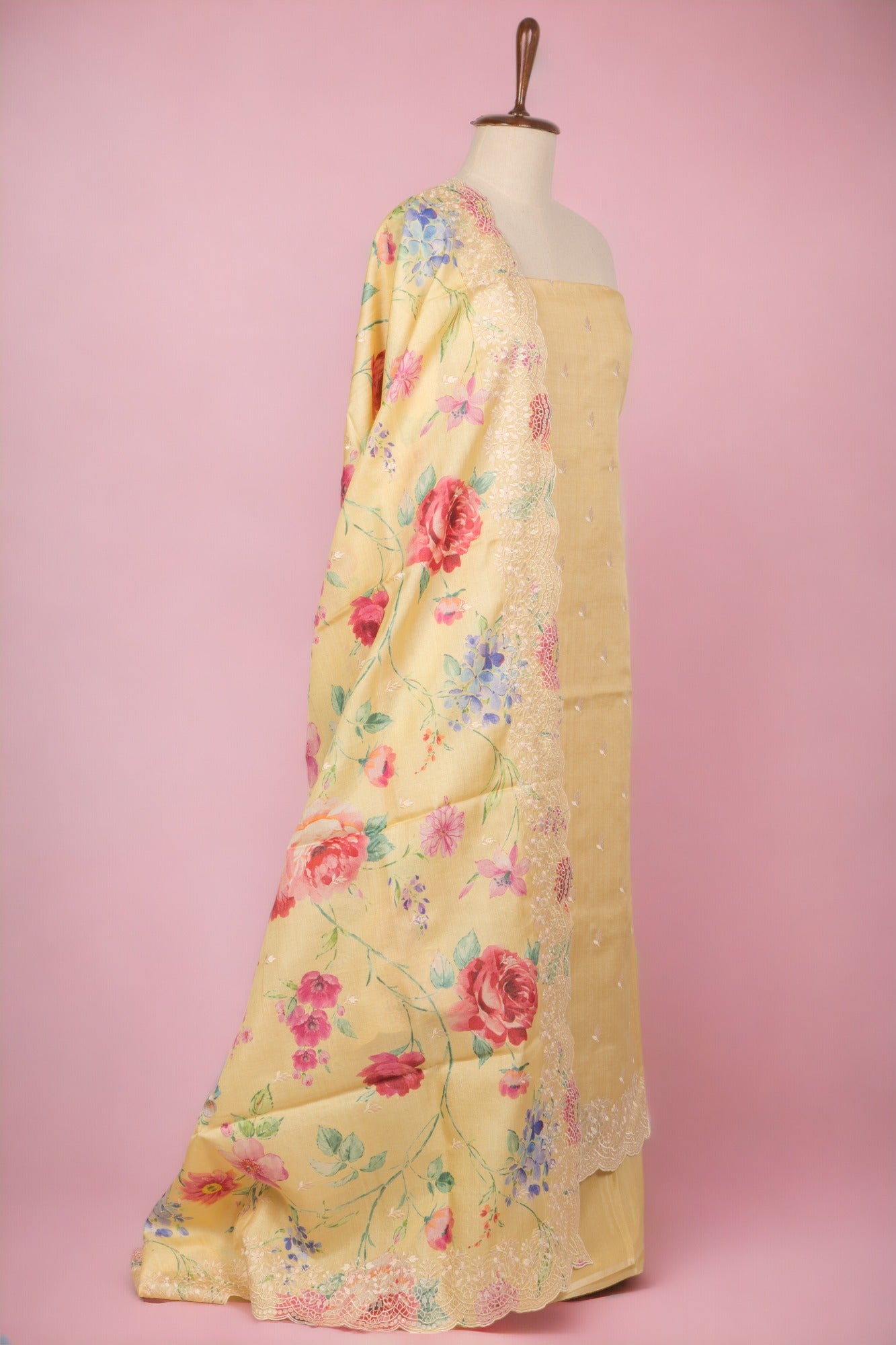 Tussar Silk Yellow Salwar Suit Set