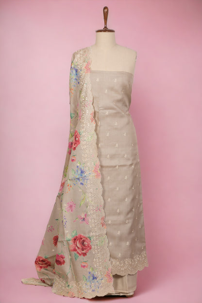 Tussar Silk Grey Salwar Suit Set