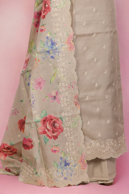 Tussar Silk Grey Salwar Suit Set