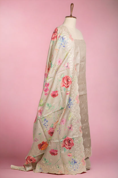 Tussar Silk Grey Salwar Suit Set