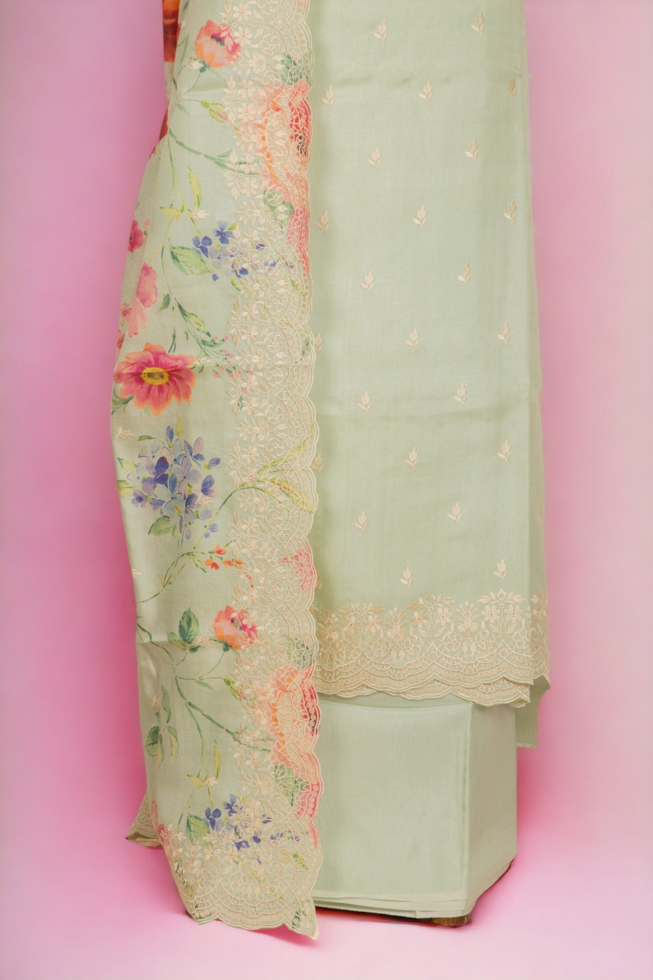 Tussar Silk Pastel Green Salwar Suit Set