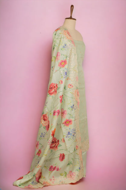 Tussar Silk Pastel Green Salwar Suit Set