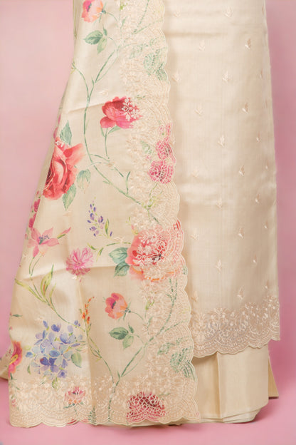 Tussar Silk Cream Salwar Suit Set