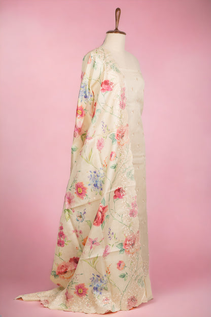 Tussar Silk Cream Salwar Suit Set