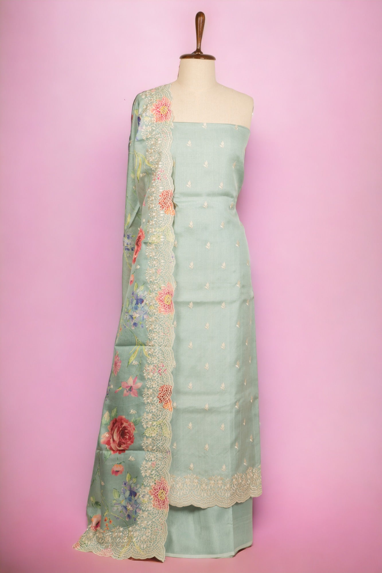 Tussar Silk Pastel Blue Salwar Suit Set