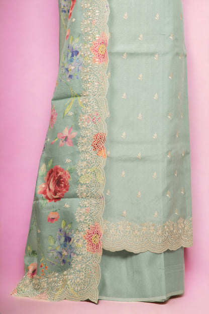 Tussar Silk Pastel Blue Salwar Suit Set