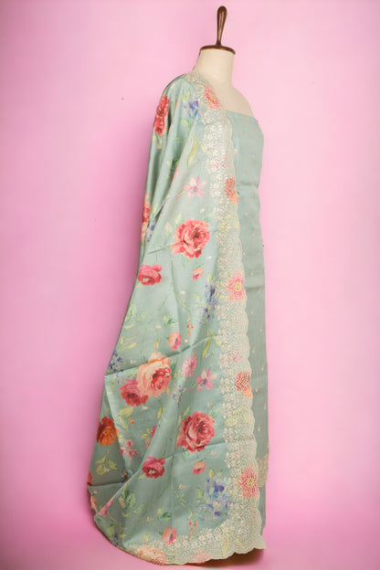 Tussar Silk Pastel Blue Salwar Suit Set