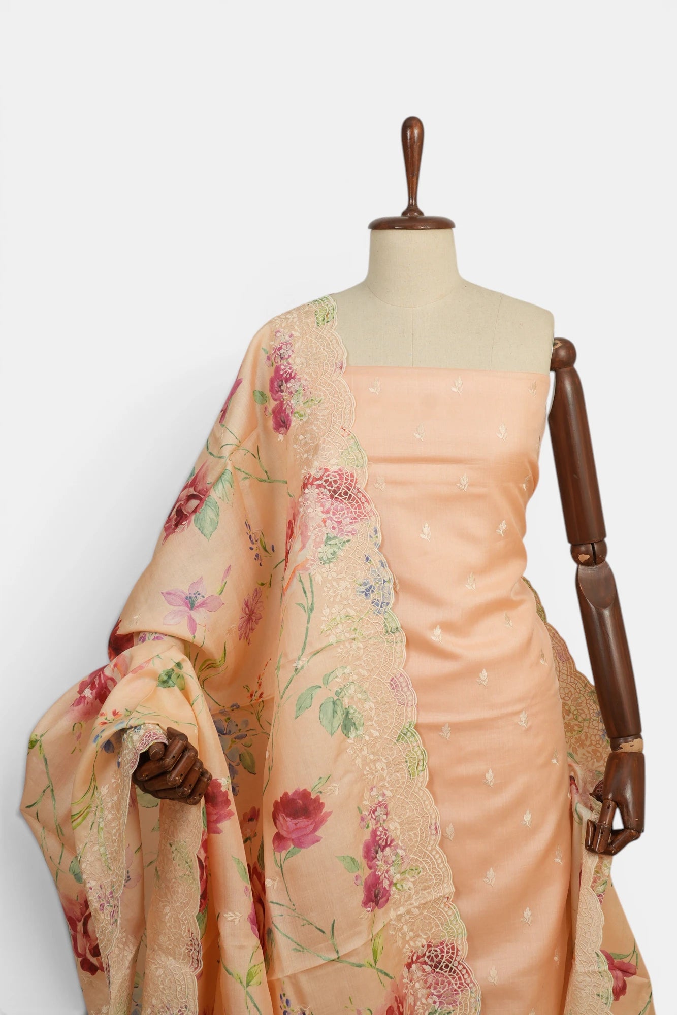 Soft Silk Embroidery Butta Pastel Orange Salwar Suit Set