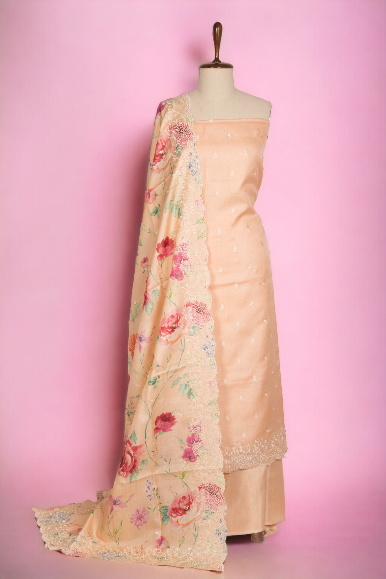 Tussar Silk Peach Salwar Suit Set