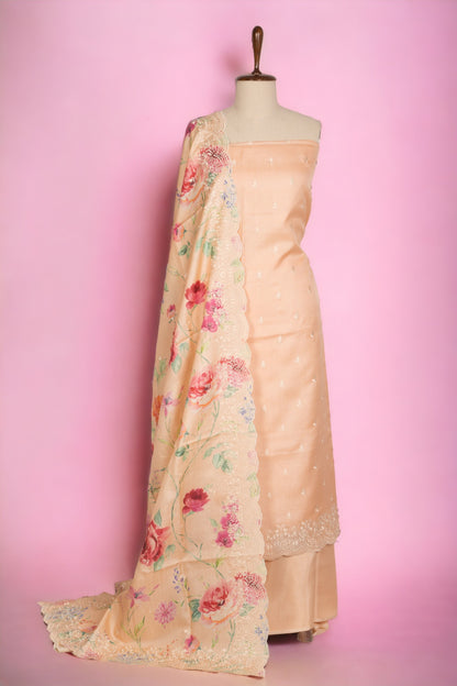 Tussar Silk Peach Salwar Suit Set