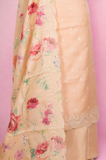 Tussar Silk Peach Salwar Suit Set