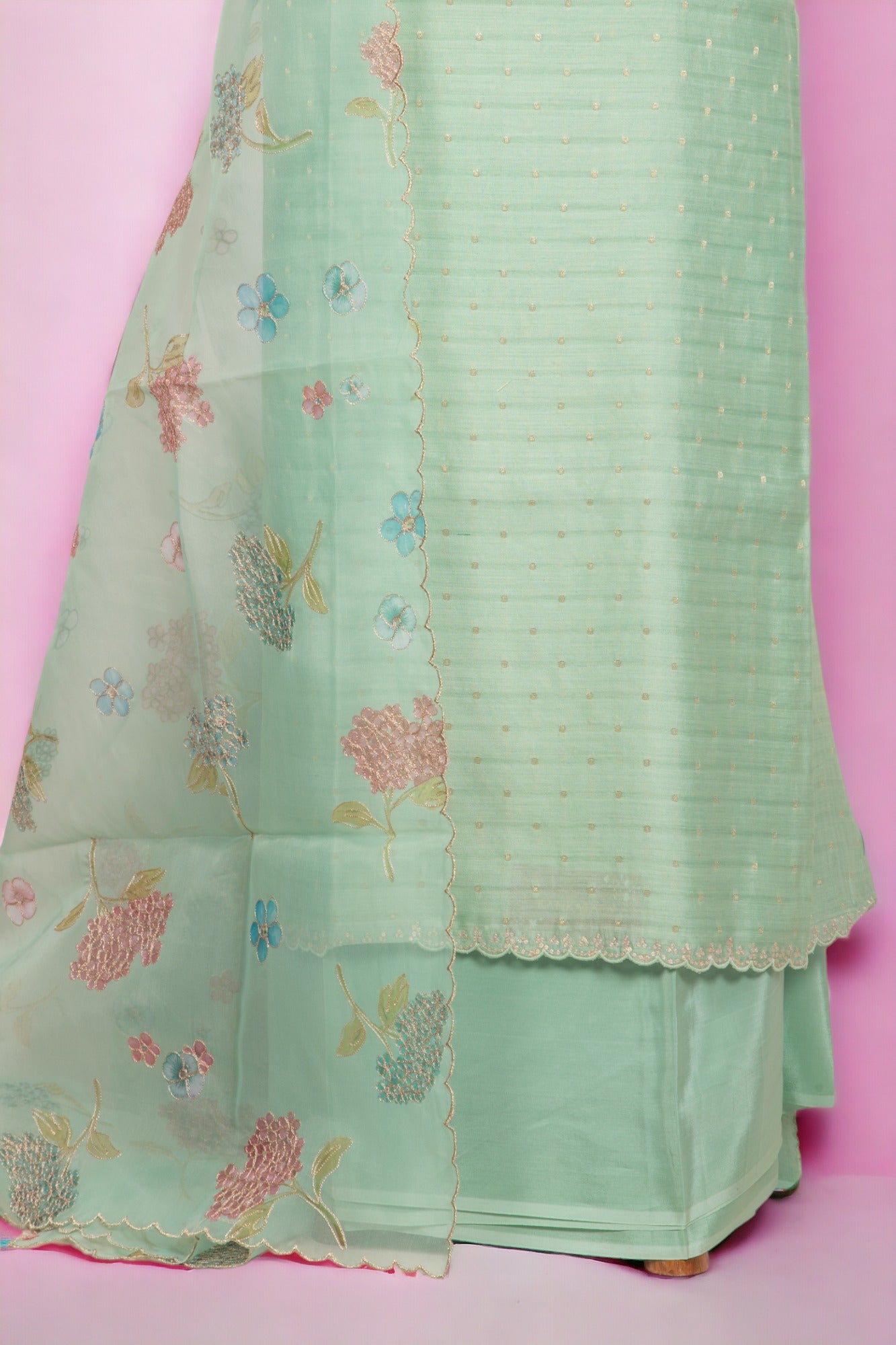 Tussar Silk Pastel Green Salwar Suit Set