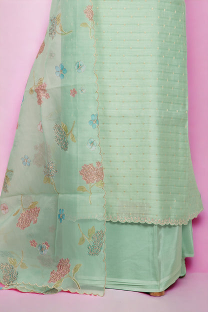 Tussar Silk Pastel Green Salwar Suit Set