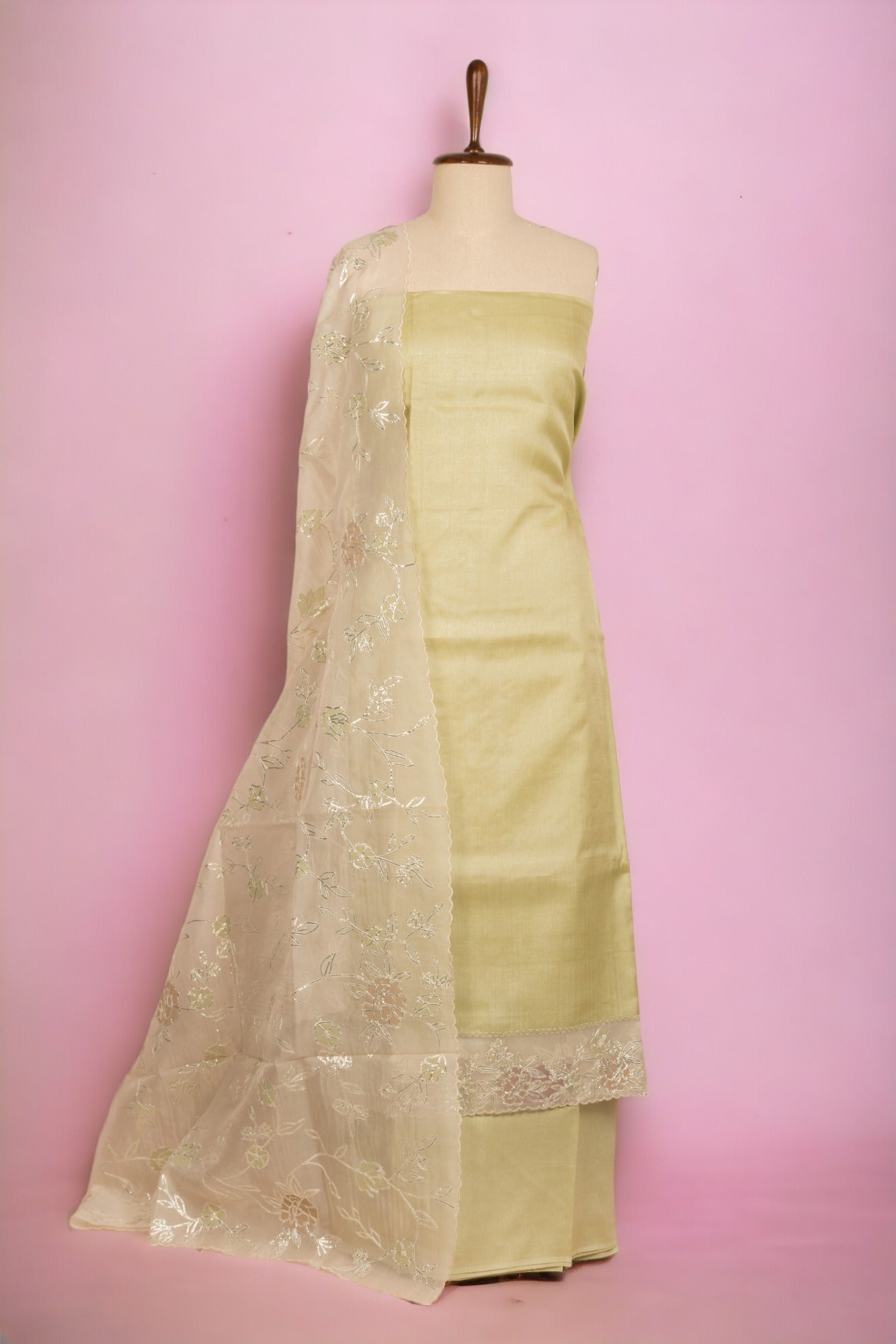 Tussar Silk Pastel Green Salwar Suit Set
