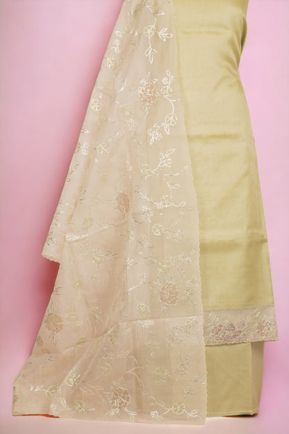 Tussar Silk Pastel Green Salwar Suit Set