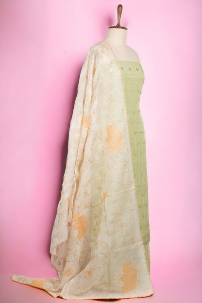 Raw Silk Embroidery Pista Green Salwar Suit Set