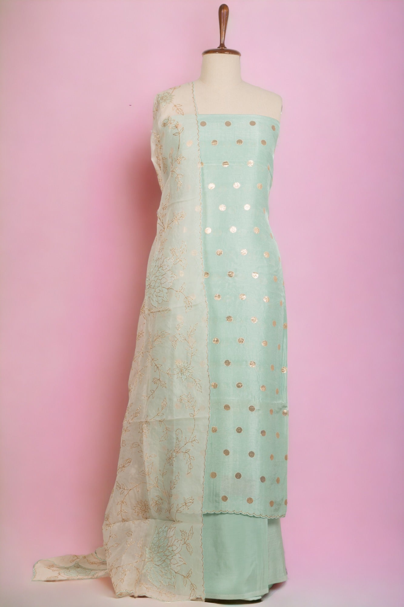 Raw Silk Embroidery Ice Blue Salwar Suit Set