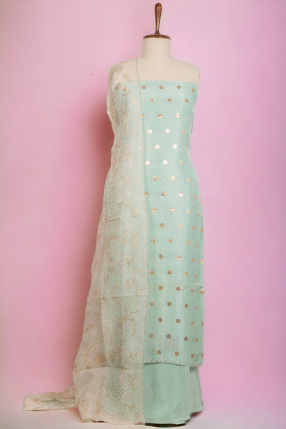 Raw Silk Embroidery Ice Blue Salwar Suit Set