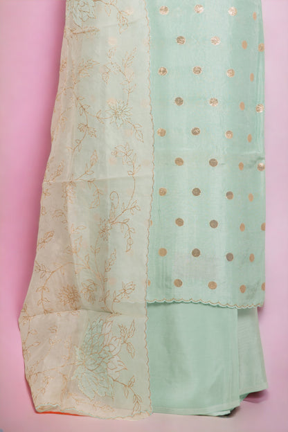 Raw Silk Embroidery Ice Blue Salwar Suit Set